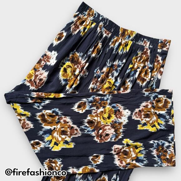 Band of Gypsies Wide Leg Floral Boho Pants Navy Blue Rayon Medium - Picture 4 of 8